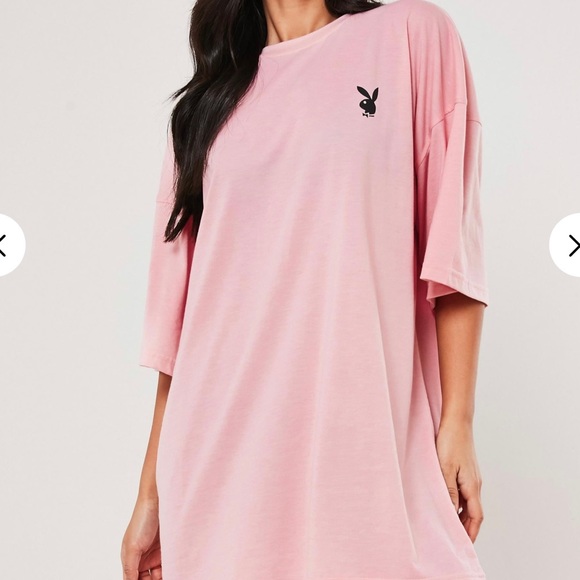 🔄 Playboy Pink Repeat Slogan T-Shirt Dress - Picture 2 of 5